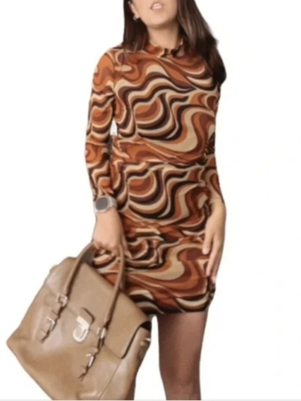Altar'd State Abstract Ruched Mini Dress in Brown & Black Size Small NWT